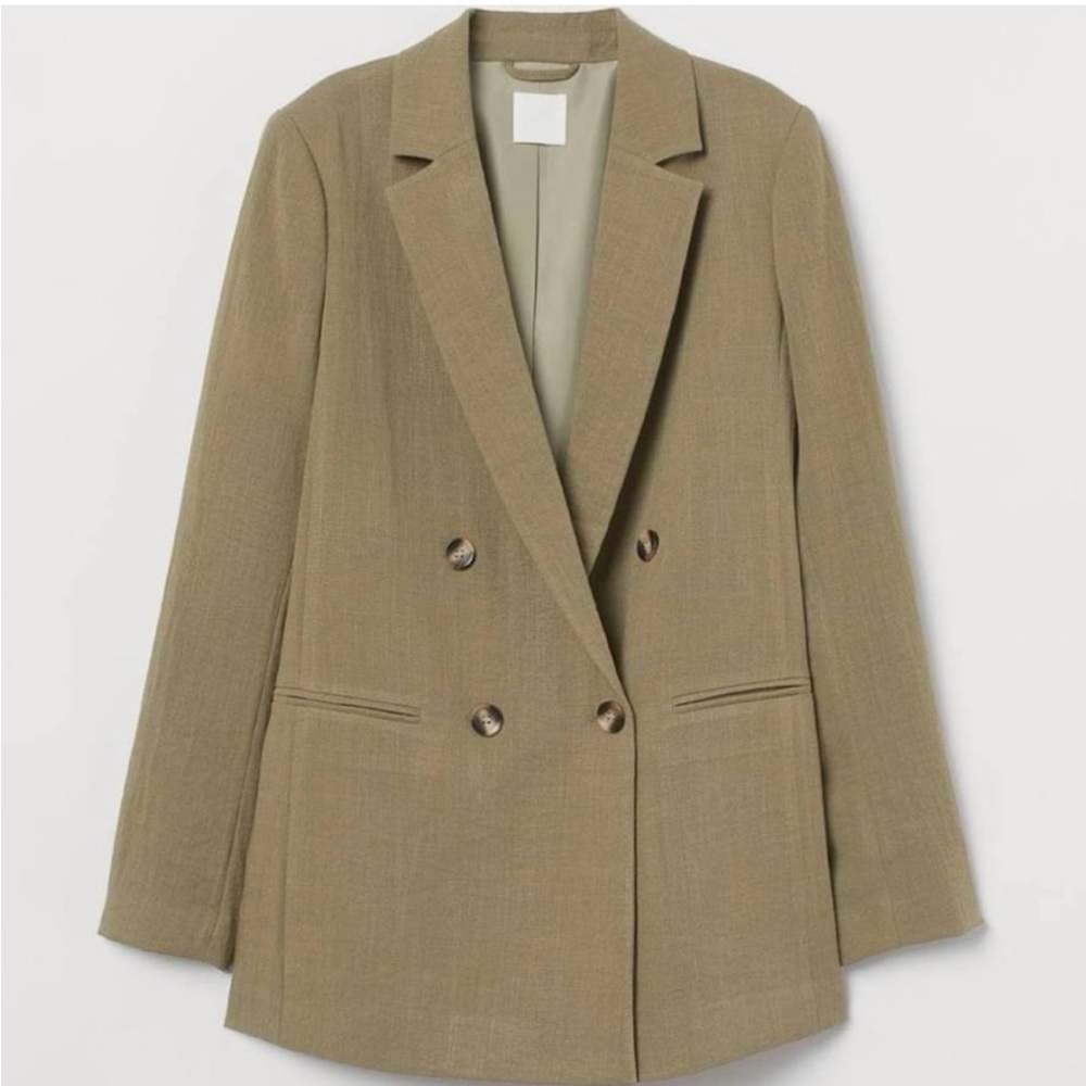 H&M | double breasted olive linen blazer